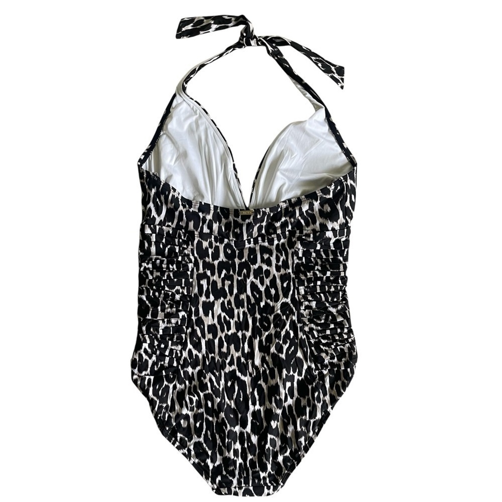 Calvin Klein Leopard Print Halter One Piece Swimsuit Ruched Side Panels - Picture 3 of 8